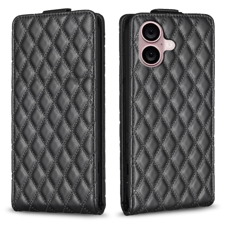 For iPhone 16 Plus Diamond Lattice Vertical Flip Leather Phone Case(Black)