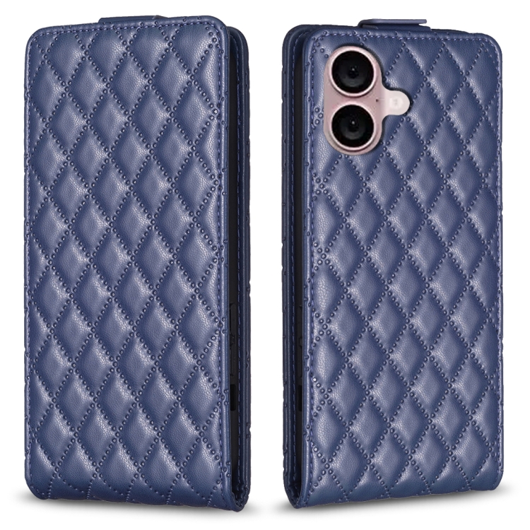 For iPhone 16 Plus Diamond Lattice Vertical Flip Leather Phone Case(Blue)