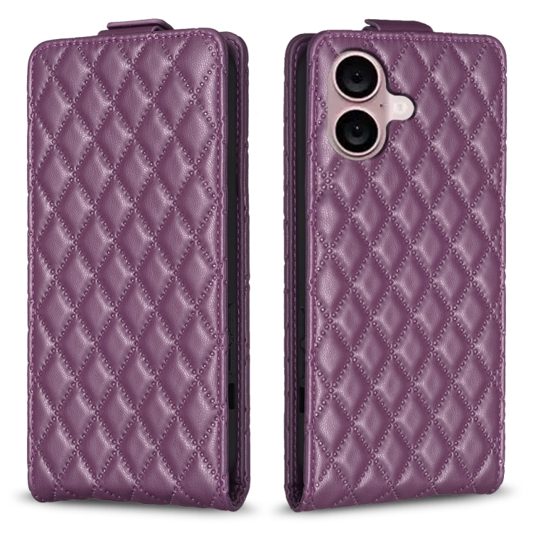 For iPhone 16 Plus Diamond Lattice Vertical Flip Leather Phone Case(Dark Purple)