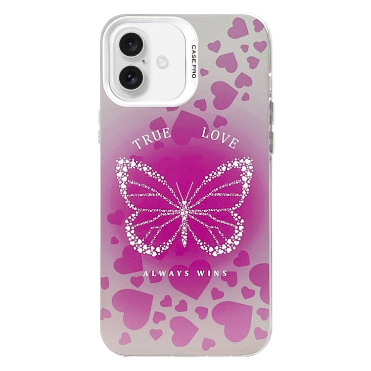 For iPhone 16 Plus Electroplated Silver Series PC Protective Phone Case(Pink Butterfly)