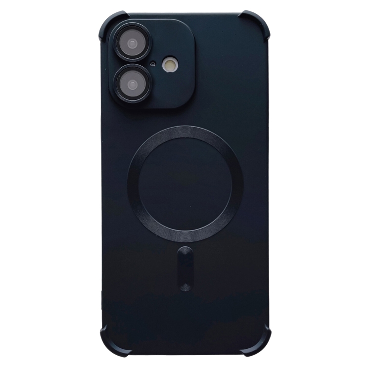 For iPhone 16 Plus Four Corner Shockproof Skin Feel MagSafe Magnetic Phone Case(Black)