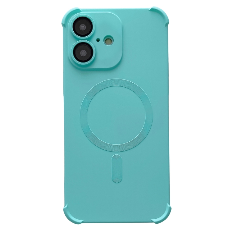 For iPhone 16 Plus Four Corner Shockproof Skin Feel MagSafe Magnetic Phone Case(Cyan Blue)