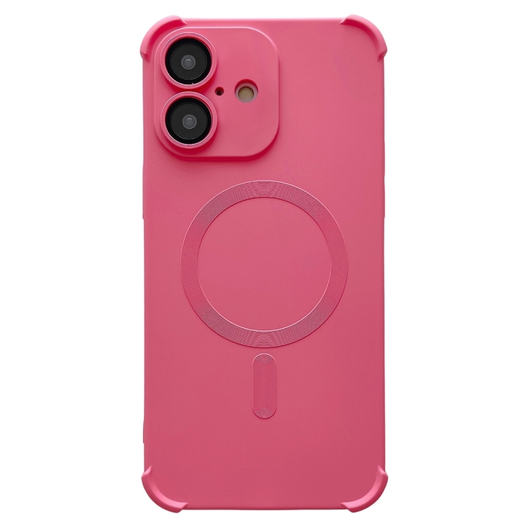 For iPhone 16 Plus Four Corner Shockproof Skin Feel MagSafe Magnetic Phone Case(Pink)