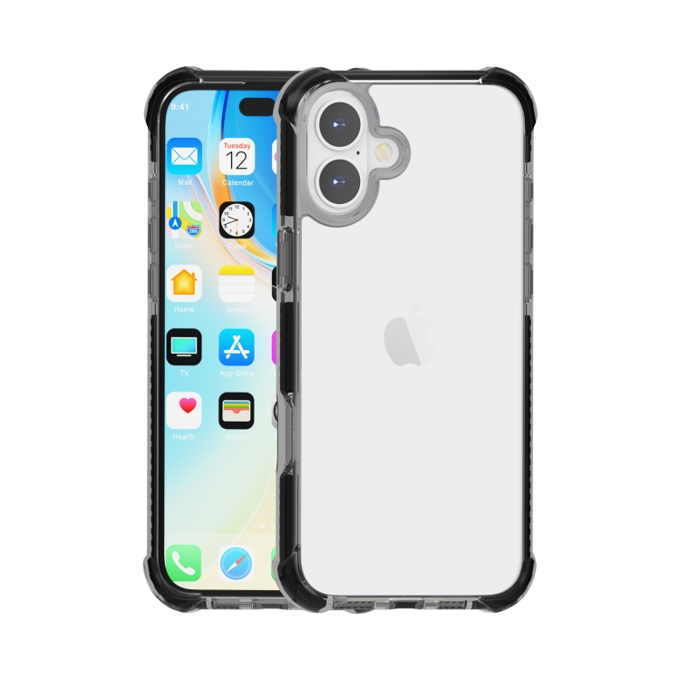 For iPhone 16 Plus Four-corner Shockproof TPU Hybrid Acrylic Phone Case(Black)