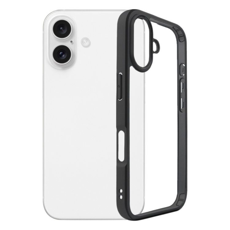 For iPhone 16 Plus Frosted TPU + Transparent PC Phone Case(Black)