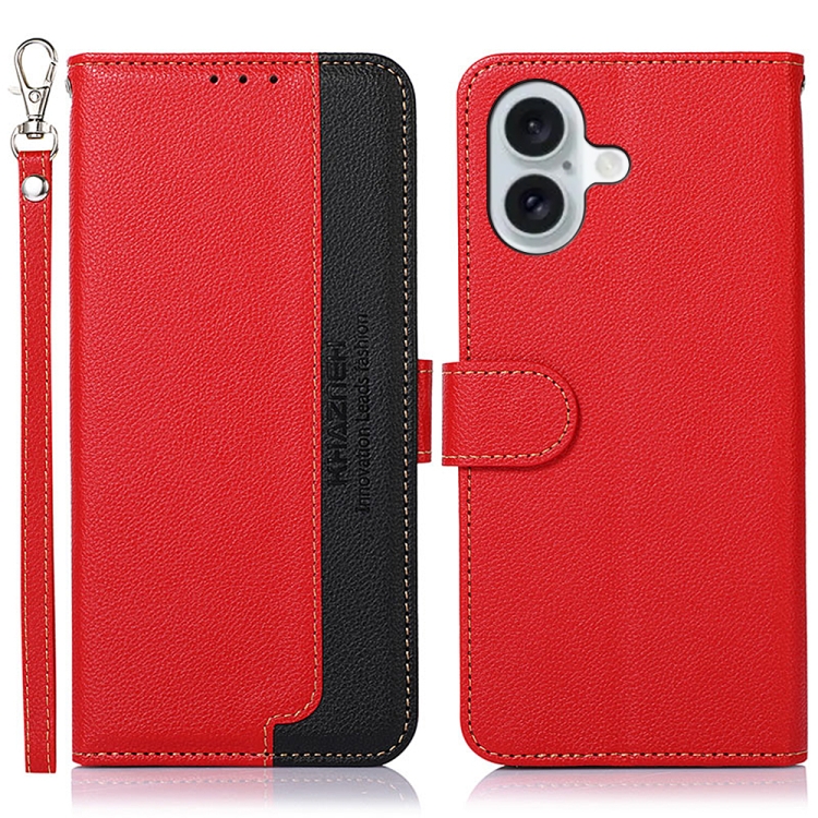 For iPhone 16 Plus KHAZNEH Litchi Texture Leather RFID Phone Case(Red)