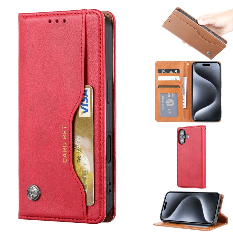 For iPhone 16 Plus Knead Skin Texture Flip Leather Phone Case(Red)