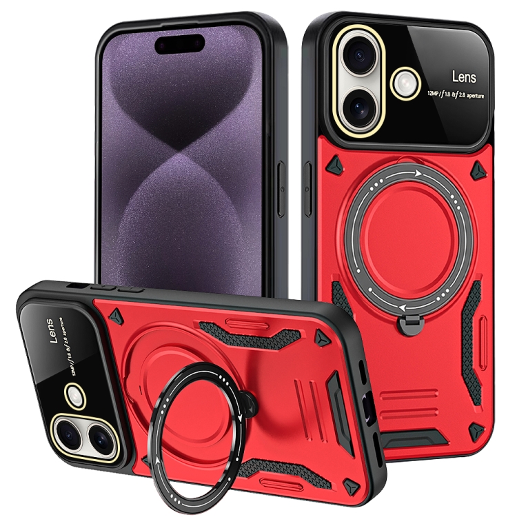 For iPhone 16 Plus Large Window MagSafe Holder Phone Case(Red)