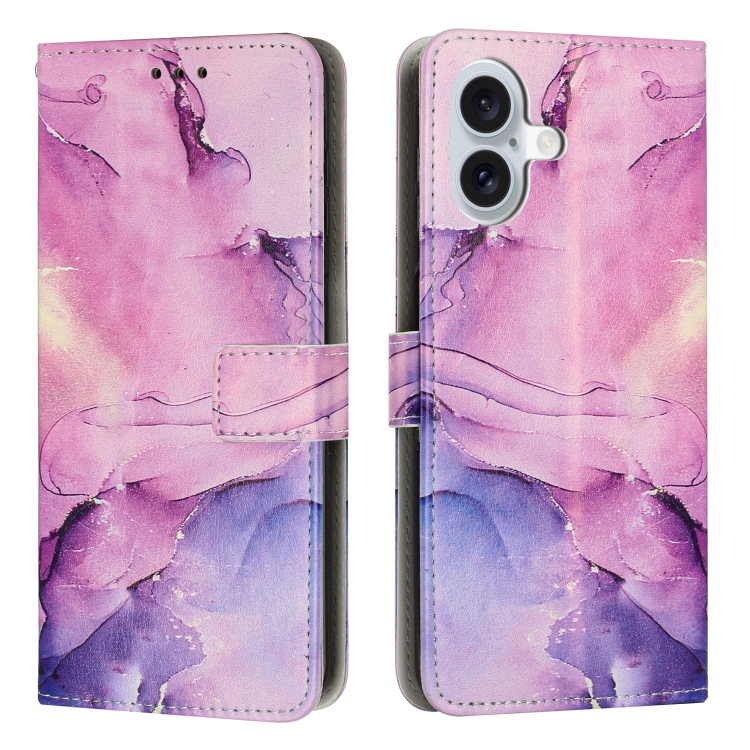 For iPhone 16 Plus Painted Marble Pattern Leather Phone Case(Purple)