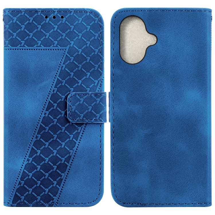 For iPhone 16 Plus Seven-shaped Embossed Leather Phone Case(Blue)