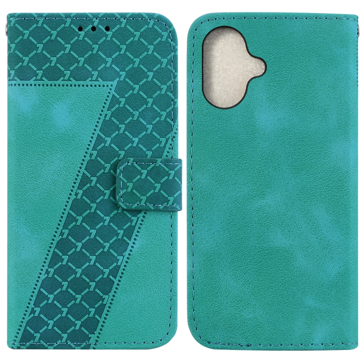 For iPhone 16 Plus Seven-shaped Embossed Leather Phone Case(Green)