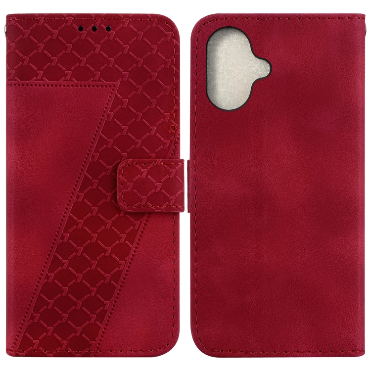 For iPhone 16 Plus Seven-shaped Embossed Leather Phone Case(Red)