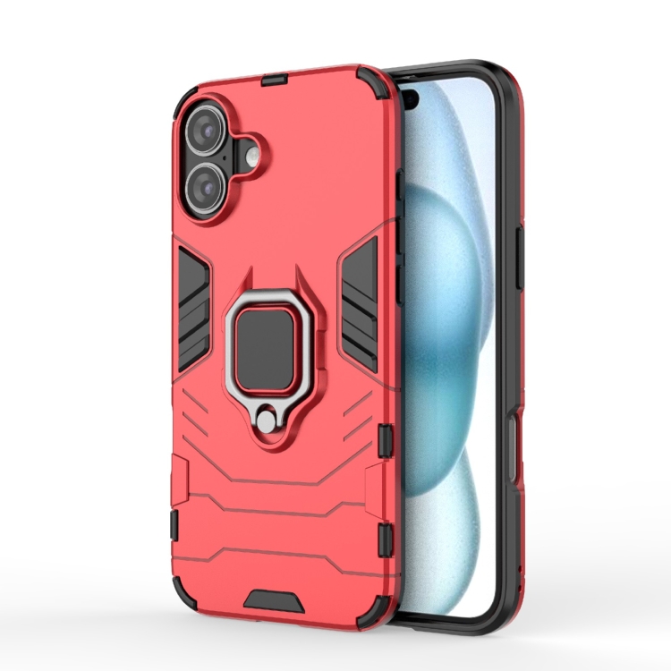 For iPhone 16 Plus Shockproof PC + TPU Holder Phone Case(Red)