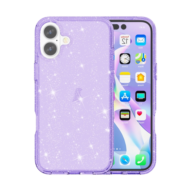 For iPhone 16 Plus Shockproof Terminator Glitter Powder Phone Case(Purple)
