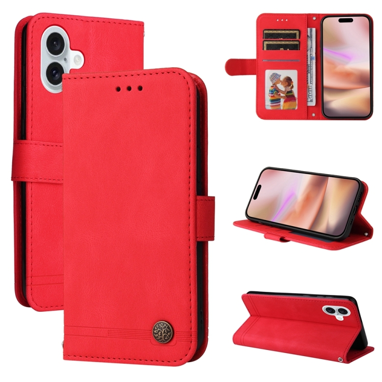 For iPhone 16 Plus Skin Feel Life Tree Leather Phone Case(Red)