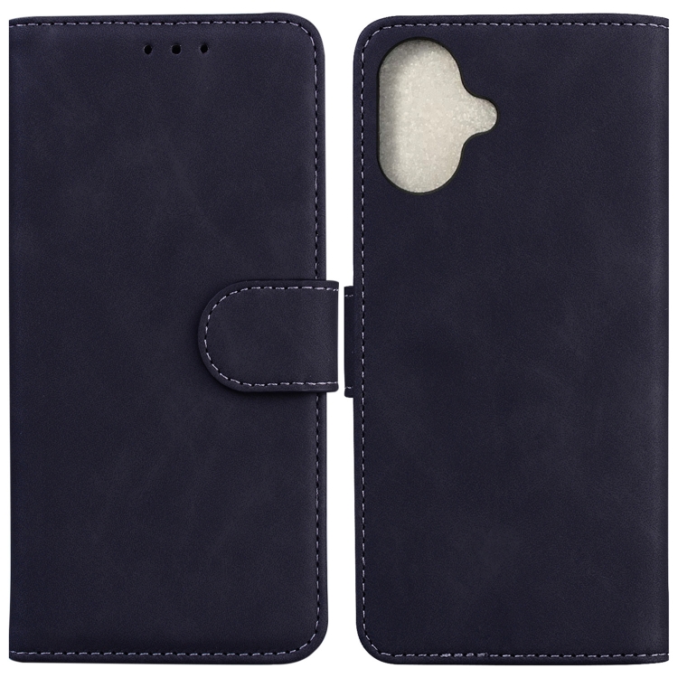 For iPhone 16 Plus Skin Feel Pure Color Flip Leather Phone Case(Black)