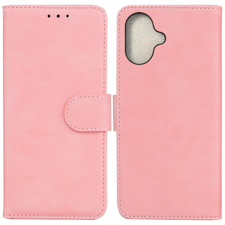 For iPhone 16 Plus Skin Feel Pure Color Flip Leather Phone Case(Pink)