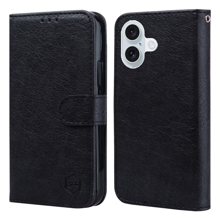For iPhone 16 Plus Skin Feeling Oil Leather Texture PU + TPU Phone Case(Black)