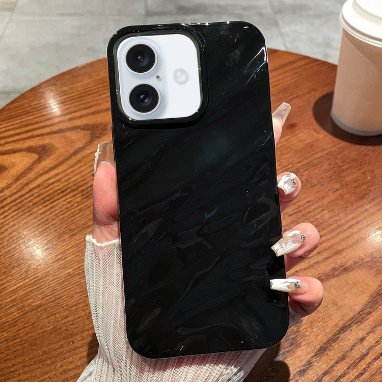 For iPhone 16 Plus Solid Color Wave Texture TPU Phone Case(Black)