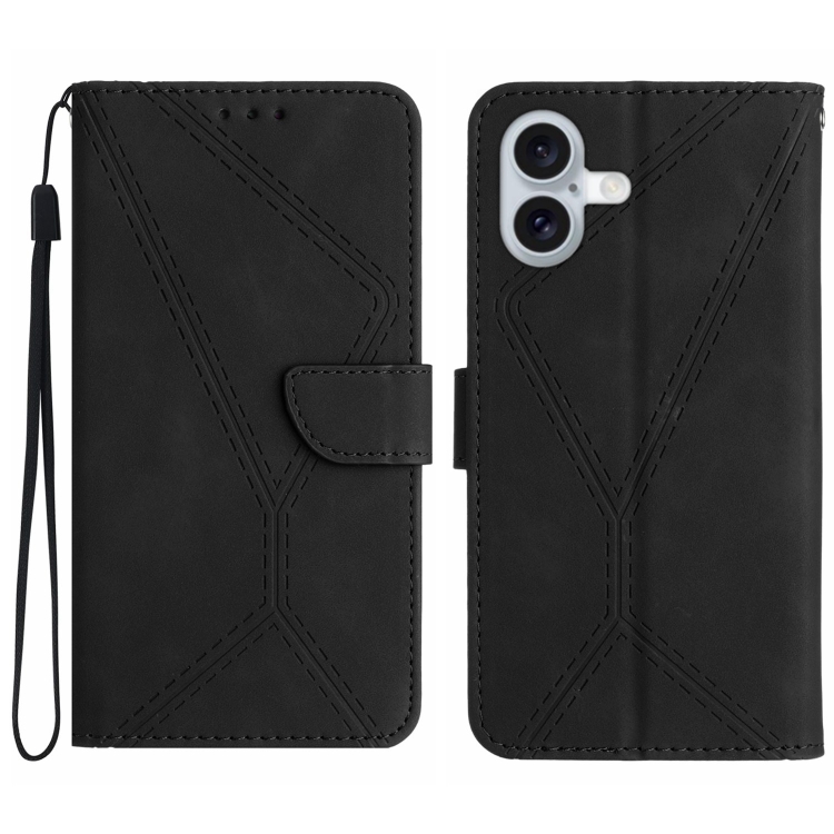 For iPhone 16 Plus Stitching Embossed Leather Phone Case(Black)