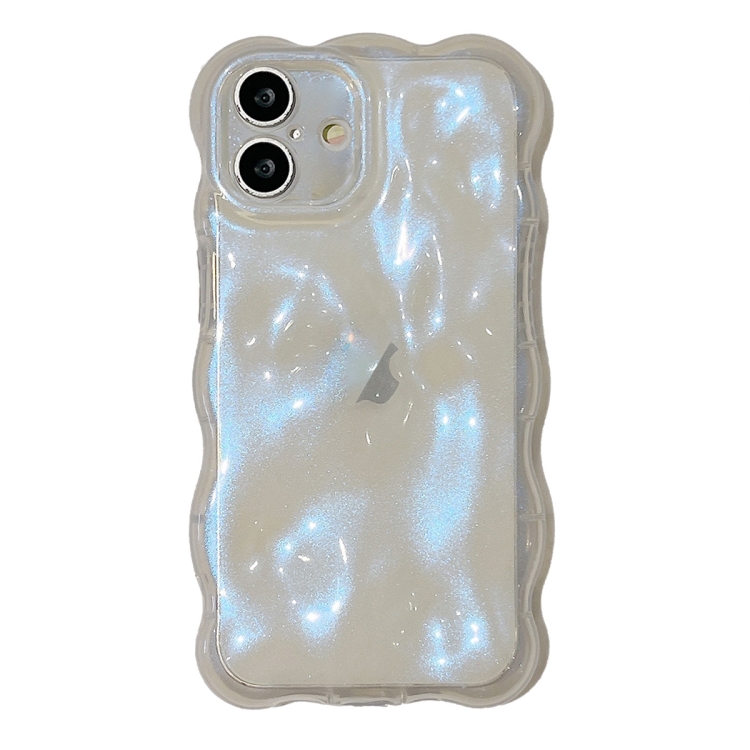 For iPhone 16 Plus Wave Bubbles TPU Phone Case(Clear Glitter Blue)