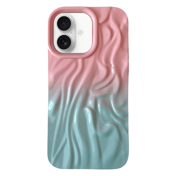 For iPhone 16 Plus Wrinkle Gradient Oily Feel TPU Phone Case(Pink Green)