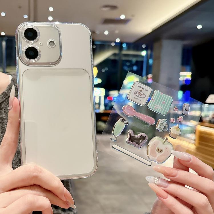 For iPhone 16 Precise Hole Shockproof Clear PC Phone Case with Resin Sticker(Green Apple)