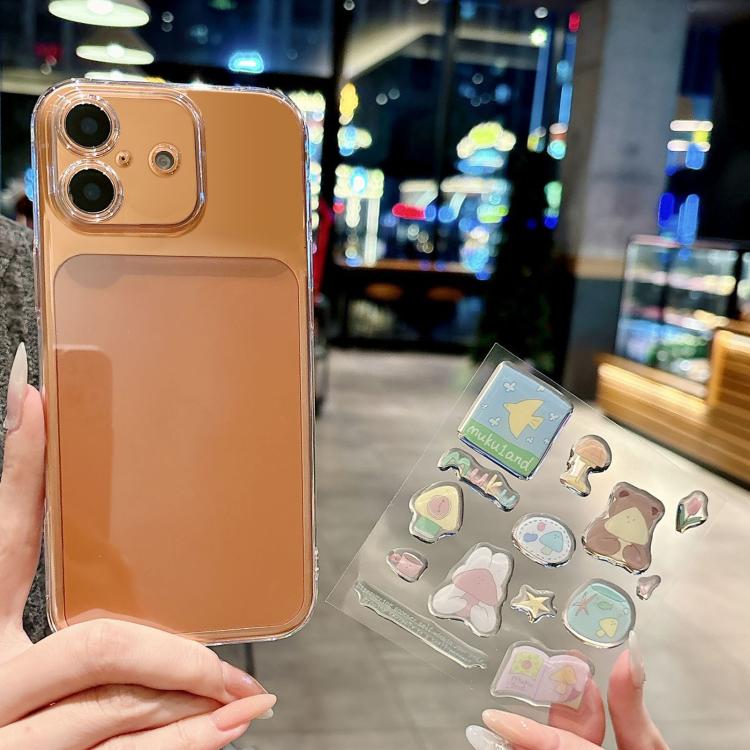 For iPhone 16 Precise Hole Shockproof Clear PC Phone Case with Resin Sticker(Mushroom Bear Rabbit)