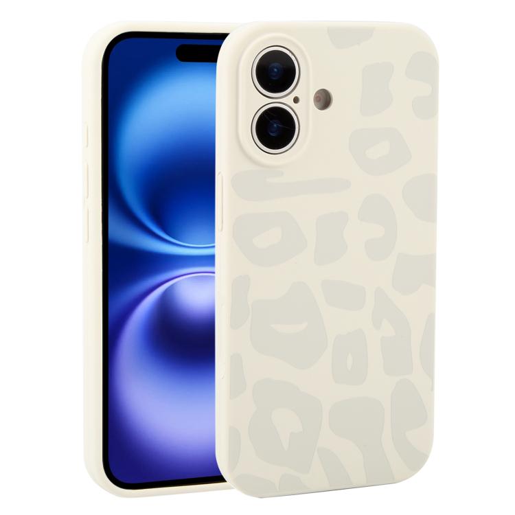 For iPhone 16 Precision Hole Leopard Print Liquid Silicone Phone Case(Grey)