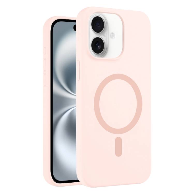For iPhone 16 Pure Color Liquid Silicone MagSafe Phone Case(Pink)