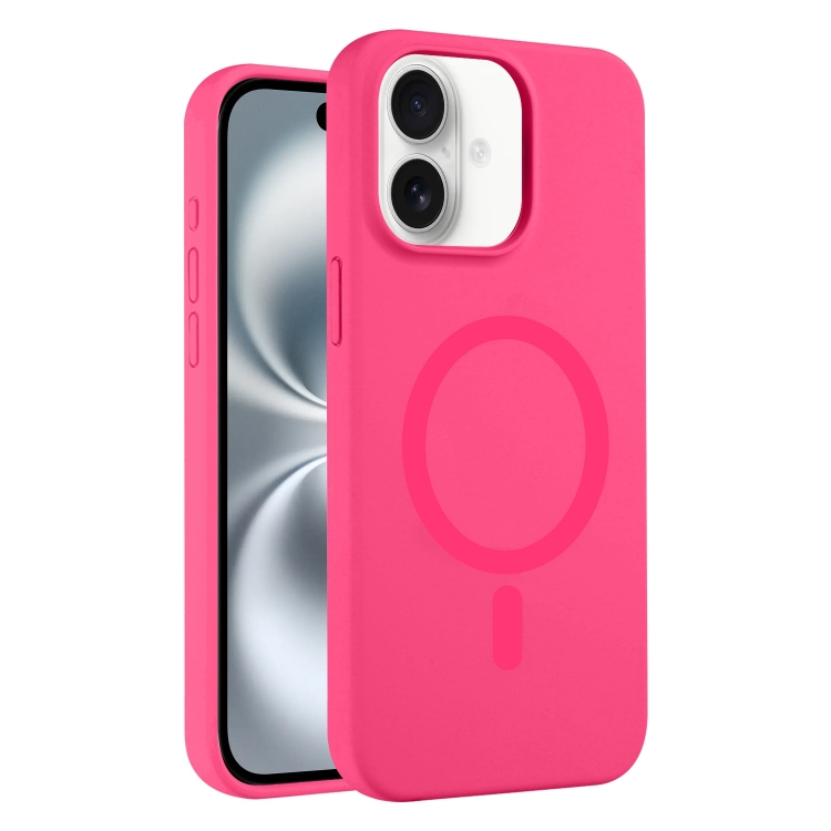 For iPhone 16 Pure Color Liquid Silicone MagSafe Phone Case(Rose Red)
