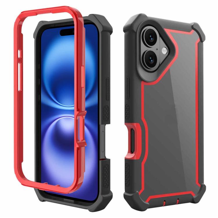 For iPhone 16 Reinforced Corner Design TPU + PC Shockproof Phone Case(Black Red)