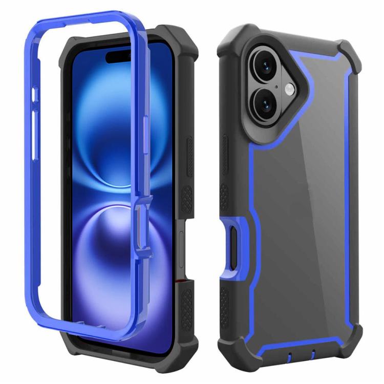 For iPhone 16 Reinforced Corner Design TPU + PC Shockproof Phone Case(Blue)