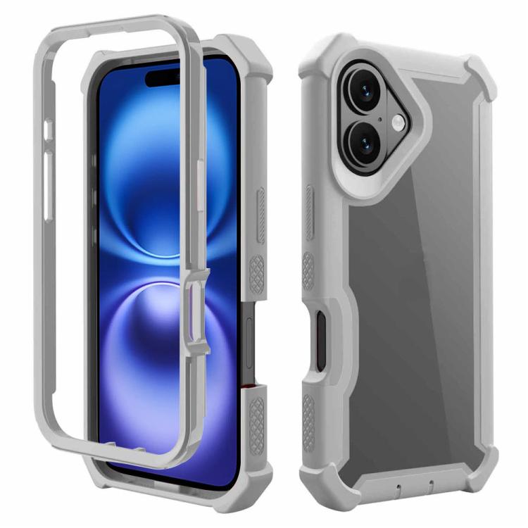 For iPhone 16 Reinforced Corner Design TPU + PC Shockproof Phone Case(Gray)