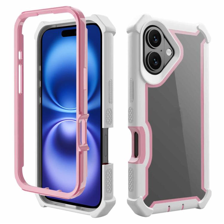 For iPhone 16 Reinforced Corner Design TPU + PC Shockproof Phone Case(Pink White)