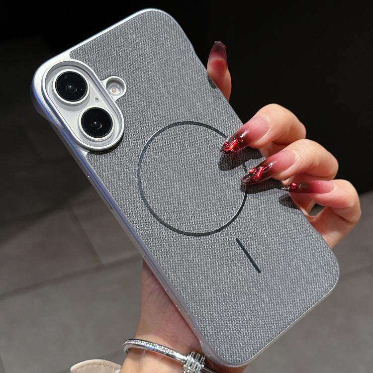 For iPhone 16 Retro Linen Fabric Magnetic Half Coverage Phone Case(Titanium Gray)
