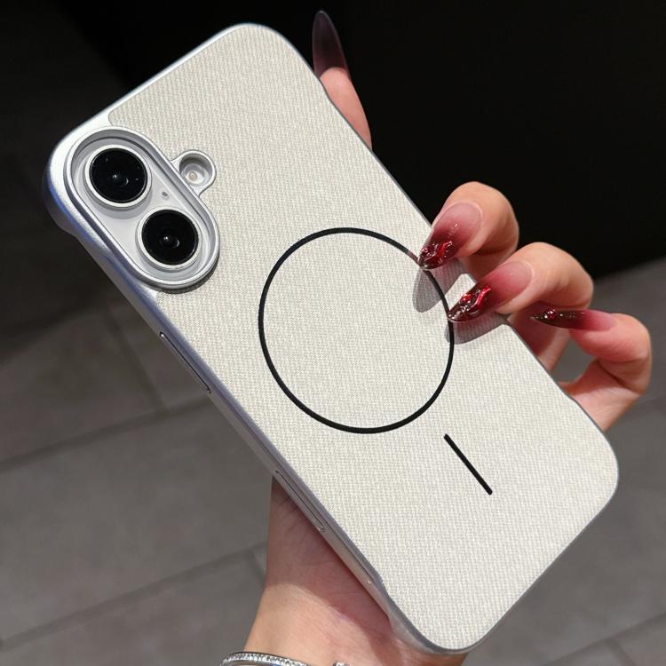For iPhone 16 Retro Linen Fabric Magnetic Half Coverage Phone Case(White)
