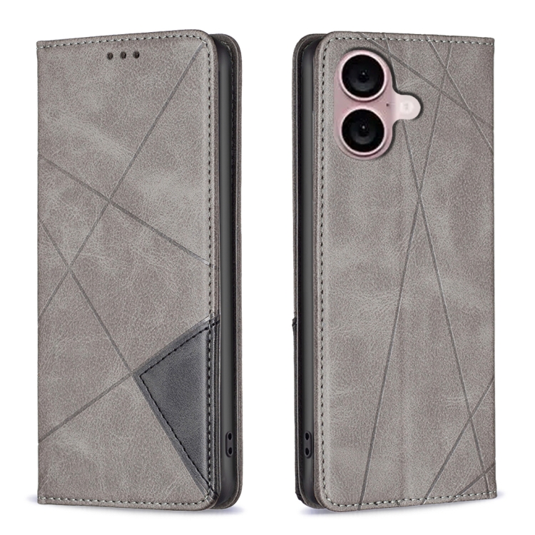 For iPhone 16 Rhombus Texture Magnetic Leather Phone Case(Grey)