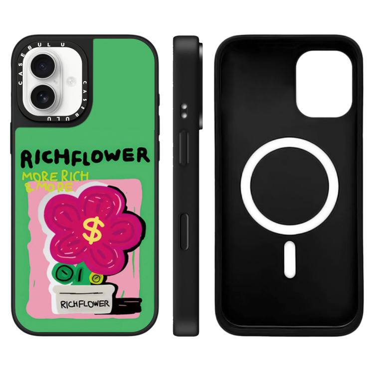 For iPhone 16 Rich Flower Series Pattern Mirror Magnetic Phone Case(Flowerpot)