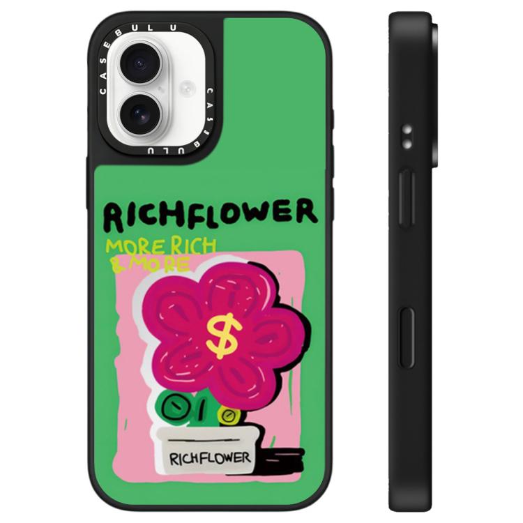 For iPhone 16 Rich Flower Series Pattern Mirror Phone Case(Flowerpot)