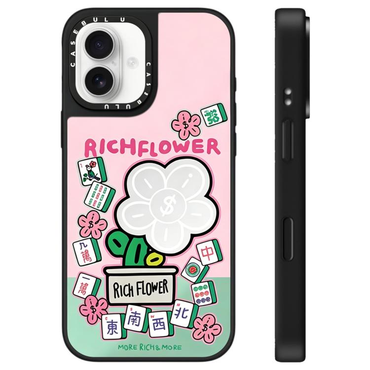 For iPhone 16 Rich Flower Series Pattern Mirror Phone Case(Mahjong)