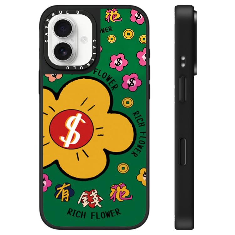 For iPhone 16 Rich Flower Series Pattern Mirror Phone Case(Money Symbols)