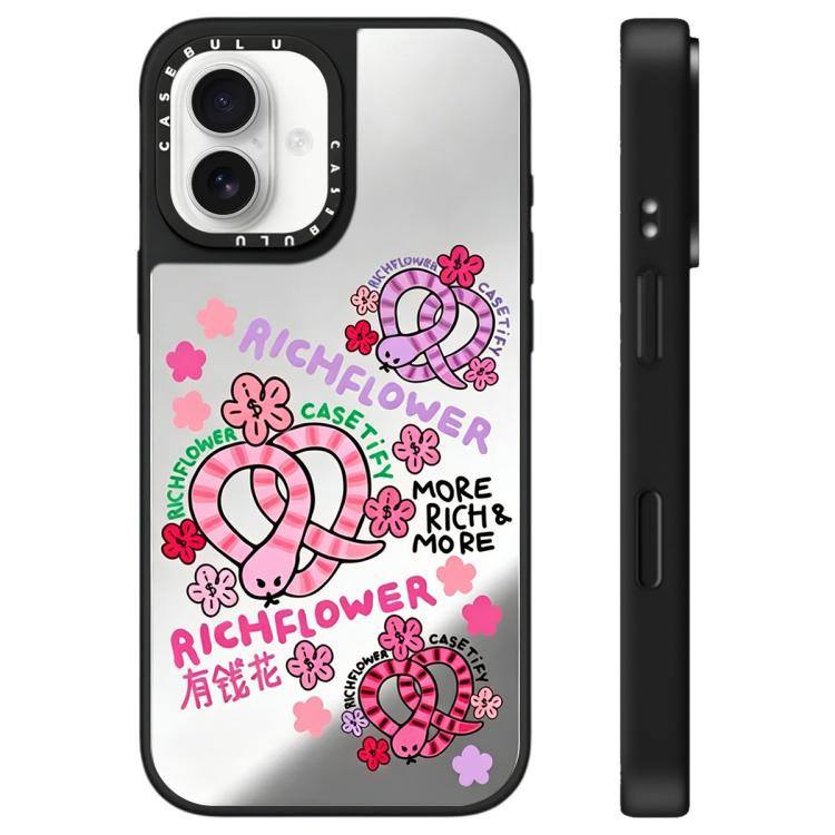 For iPhone 16 Rich Flower Series Pattern Mirror Phone Case(Snake Stripes)