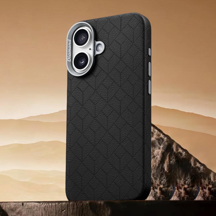 For iPhone 16 Rubik Cube Series Embossed Grid Pattern Magnetic Phone Case(Black)
