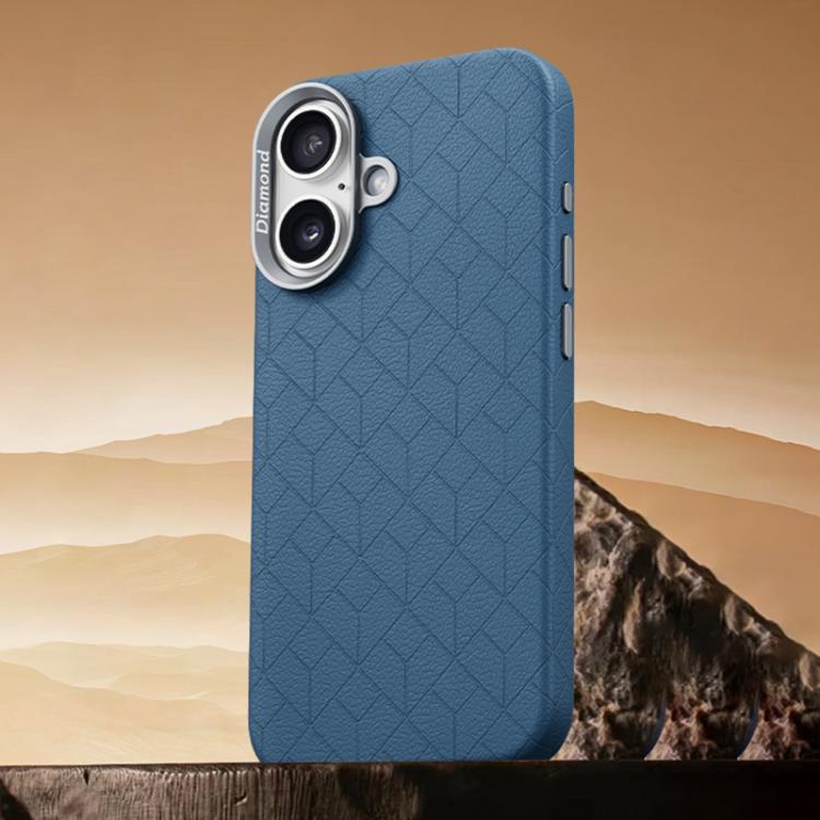 For iPhone 16 Rubik Cube Series Embossed Grid Pattern Magnetic Phone Case(Blue)