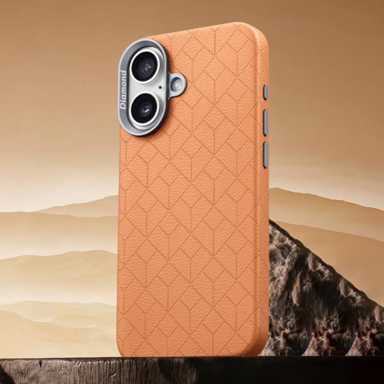 For iPhone 16 Rubik Cube Series Embossed Grid Pattern Magnetic Phone Case(Brown)