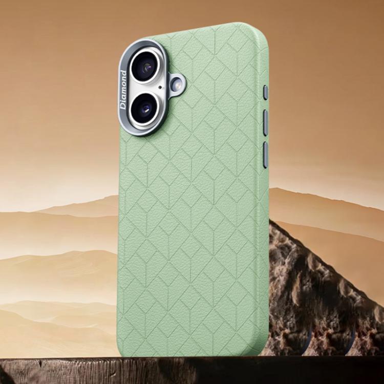 For iPhone 16 Rubik Cube Series Embossed Grid Pattern Magnetic Phone Case(Matcha Green)