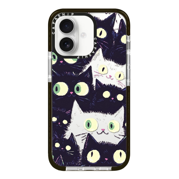 For iPhone 16 Simple Illustration Pattern Full Coverage Phone Case(Cat)