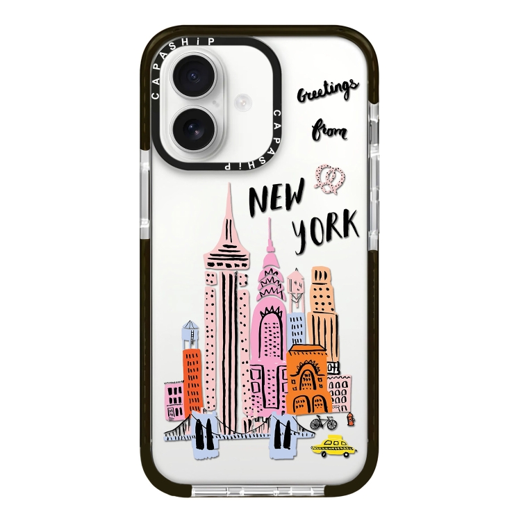 For iPhone 16 Simple Illustration Pattern Full Coverage Phone Case(City Landmark A)