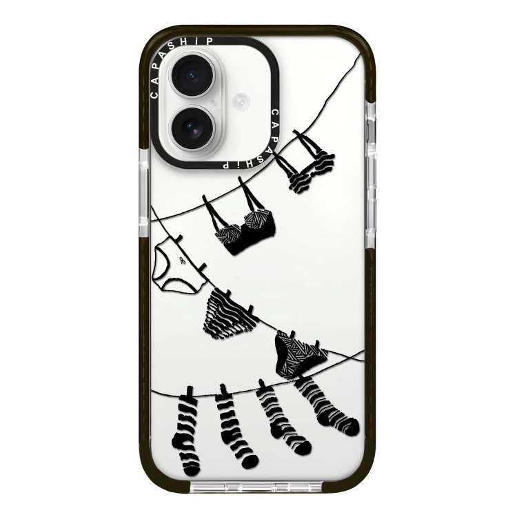 For iPhone 16 Simple Illustration Pattern Full Coverage Phone Case(Clothesline)